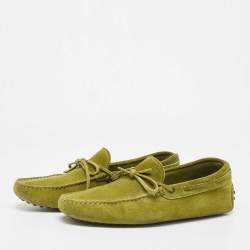 Tod's Olive Green Suede Bow Slip On Loafers Size 42