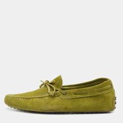 Tod's Olive Green Suede Bow Slip On Loafers Size 42