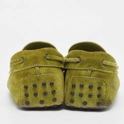 Tod's Olive Green Suede Bow Slip On Loafers Size 42