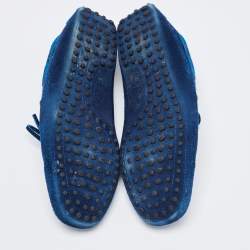 Pre Owned Tod's Blue Suede Bow Slip On Loafers Size 41.5