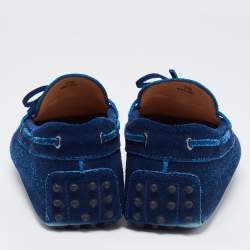 Pre Owned Tod's Blue Suede Bow Slip On Loafers Size 41.5