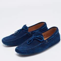 Pre Owned Tod's Blue Suede Bow Slip On Loafers Size 41.5