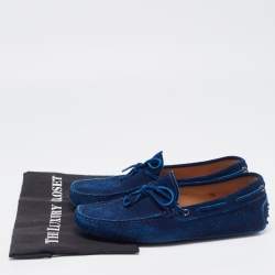 Pre Owned Tod's Blue Suede Bow Slip On Loafers Size 41.5