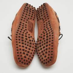 Pre Owned Tod's Brown Nubuck Leather Bow Slip On Loafers Size 42