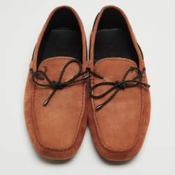 Pre Owned Tod's Brown Nubuck Leather Bow Slip On Loafers Size 42