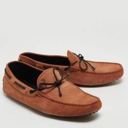 Pre Owned Tod's Brown Nubuck Leather Bow Slip On Loafers Size 42