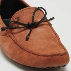 Pre Owned Tod's Brown Nubuck Leather Bow Slip On Loafers Size 42