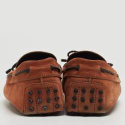 Pre Owned Tod's Brown Nubuck Leather Bow Slip On Loafers Size 42
