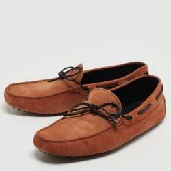 Pre Owned Tod's Brown Nubuck Leather Bow Slip On Loafers Size 42