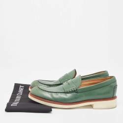 Pre Owned Tod's Olive Green Leather Penny Slip On Loafers Size 42.5