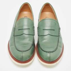 Pre Owned Tod's Olive Green Leather Penny Slip On Loafers Size 42.5
