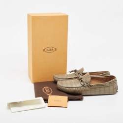 Pre Owned Tod's Olive Green Croc Embossed Leather Bow Slip On Loafers Size 43