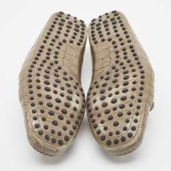 Pre Owned Tod's Olive Green Croc Embossed Leather Bow Slip On Loafers Size 43