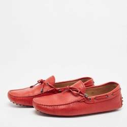 Tod's Red Leather Bow Slip On Loafers Size 44