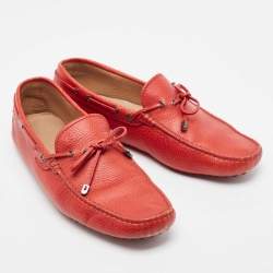 Tod's Red Leather Bow Slip On Loafers Size 44