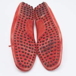 Pre Owned Tod's Red Suede Gommino Bow Driving Slip On Loafers Size 43