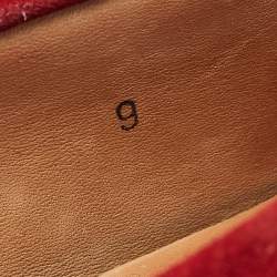 Pre Owned Tod's Red Suede Gommino Bow Driving Slip On Loafers Size 43