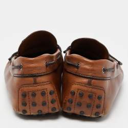 Pre Owned Tod's Brown Leather Bow Slip On Loafers Size 45