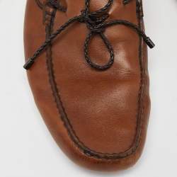 Pre Owned Tod's Brown Leather Bow Slip On Loafers Size 45