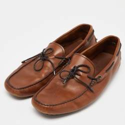 Pre Owned Tod's Brown Leather Bow Slip On Loafers Size 45