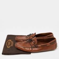 Pre Owned Tod's Brown Leather Bow Slip On Loafers Size 45