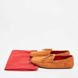 Pre Owned Tod's By Ferrari Orange Suede Leather Gommino Slip On Loafers Size 42
