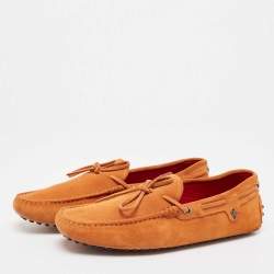 Pre Owned Tod's By Ferrari Orange Suede Leather Gommino Slip On Loafers Size 42