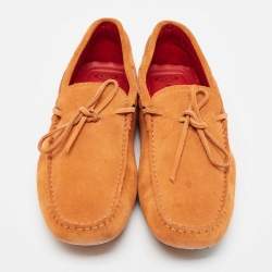 Pre Owned Tod's By Ferrari Orange Suede Leather Gommino Slip On Loafers Size 42