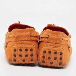 Pre Owned Tod's By Ferrari Orange Suede Leather Gommino Slip On Loafers Size 42