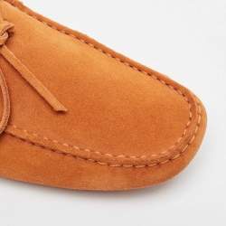 Pre Owned Tod's By Ferrari Orange Suede Leather Gommino Slip On Loafers Size 42