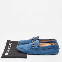 Tod's Blue Suede Buckle Slip On Loafers Size 40