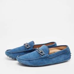 Tod's Blue Suede Buckle Slip On Loafers Size 40