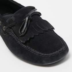 مملوكة مسبقًا Tod's Black Suede Bow Fringe Loafers Size 43