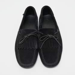 مملوكة مسبقًا Tod's Black Suede Bow Fringe Loafers Size 43