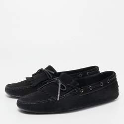 مملوكة مسبقًا Tod's Black Suede Bow Fringe Loafers Size 43