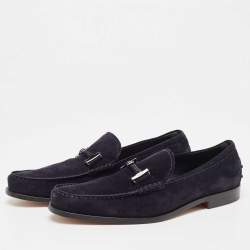 Tod's Navy Blue Suede Bit Slip On Loafers Size 44.5