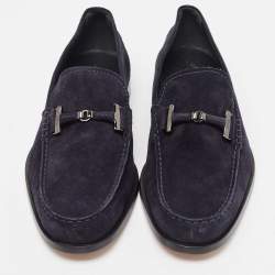 Tod's Navy Blue Suede Bit Slip On Loafers Size 44.5