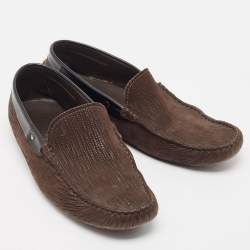 Tod's Dark Brown Textured Leather Gommino Loafers Size 42.5