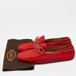 Tod's Red Nubuck Leather Bow Slip On Loafers Size 43