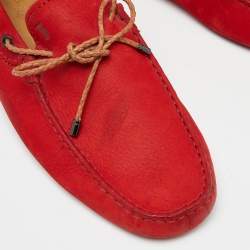 Tod's Red Nubuck Leather Bow Slip On Loafers Size 43