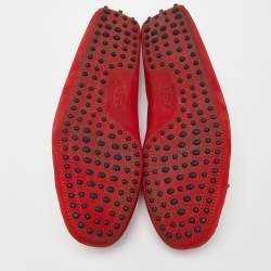 Tod's Red Nubuck Leather Bow Slip On Loafers Size 43