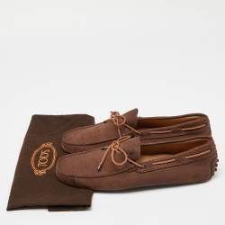Pre Owned Tod's Brown Textured Nubuck Leather Bow Slip On Loafers Size 43
