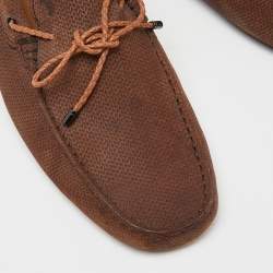 Pre Owned Tod's Brown Textured Nubuck Leather Bow Slip On Loafers Size 43