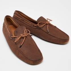 Pre Owned Tod's Brown Textured Nubuck Leather Bow Slip On Loafers Size 43