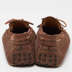 Pre Owned Tod's Brown Textured Nubuck Leather Bow Slip On Loafers Size 43