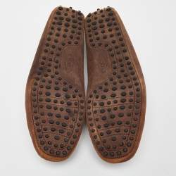 Pre Owned Tod's Brown Textured Nubuck Leather Bow Slip On Loafers Size 43