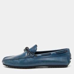 Pre Owned Tod's Blue Leather Bow Slip On Loafers Size 43