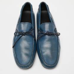 Pre Owned Tod's Blue Leather Bow Slip On Loafers Size 43