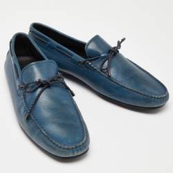 Pre Owned Tod's Blue Leather Bow Slip On Loafers Size 43