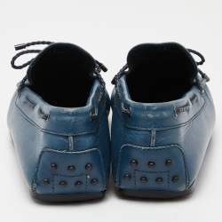 Pre Owned Tod's Blue Leather Bow Slip On Loafers Size 43